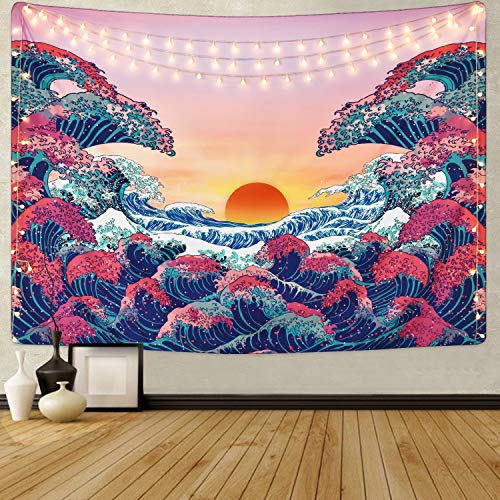 Sevenstars Sunset Tapisserie Psychedelic Ocean Wave Tapisserie 3d Great Wave Wandteppich Fur Zimmer Otaku Shop